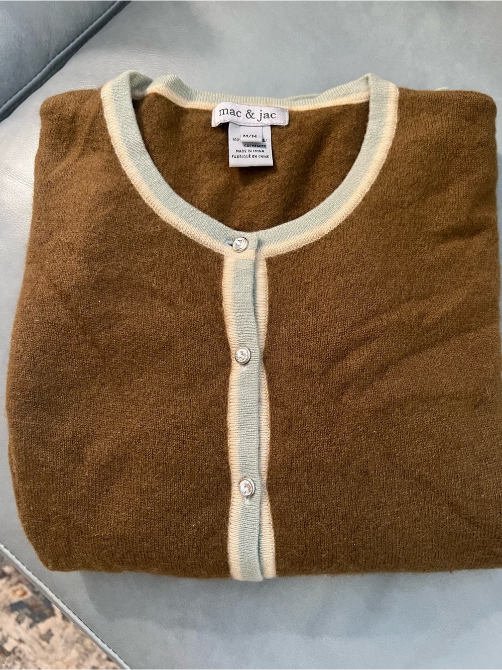 Vintage Mac & Jac 100% Cashmere Brown Cardigan Jeweled Buttons M